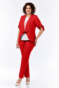 Комплект из жакета, брюк и блузы из льна и текстиля Ольга Стиль С-176/1 красный - фото 2
