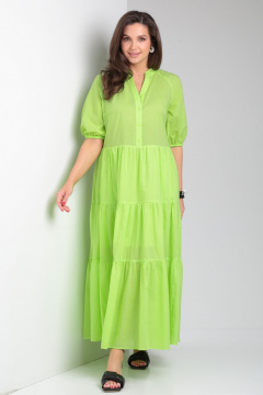 Летнее зеленое платье реглан с подкладкой и воланами Andina city 8029-4 лайм - фото 1