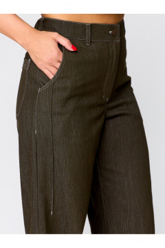 Брюки палаццо клеш с высокой посадкой из хлопка Zlata 4437 темно-оливковый - фото 5