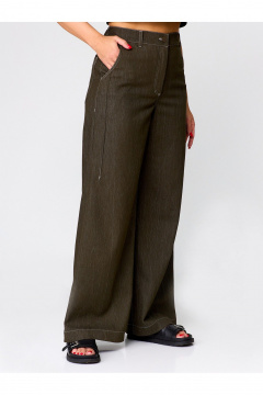 Брюки палаццо клеш с высокой посадкой из хлопка Zlata 4437 темно-оливковый - фото 4