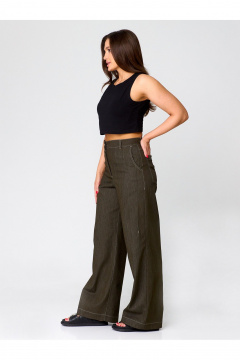 Брюки палаццо клеш с высокой посадкой из хлопка Zlata 4437 темно-оливковый - фото 2