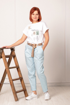 Летние зауженные брюки и рубашка из хлопка Соджи 616 голубой - фото 4