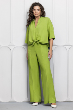Блуза и брюки из текстиля с авторским кроем для стильных образов Gold Style 2623 салатовый - фото 1