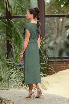 Леновое платье в стиле бохо с пышными рукавами и открытыми плечами Galean Style 802.1 хаки - фото 2