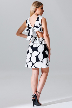 Платье с вырезом лодочка из текстиля и хлопка с резинкой по талии Faufilure C1646 черно-белый - фото 5