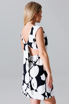 Платье с вырезом лодочка из текстиля и хлопка с резинкой по талии Faufilure C1646 черно-белый - фото 4