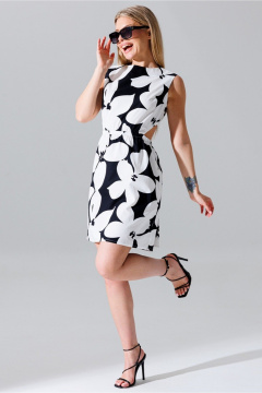 Платье с вырезом лодочка из текстиля и хлопка с резинкой по талии Faufilure C1646 черно-белый - фото 2