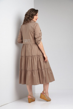 Платье бежевое с воланами и декоративными складками Rishelie 829 капучино - фото 2
