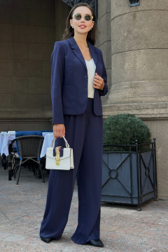 Синий костюм из костюмной ткани с жакетом и брюками Urs 24-373-2 - фото 3
