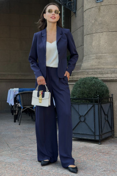 Синий костюм из костюмной ткани с жакетом и брюками Urs 24-373-2 - фото 2