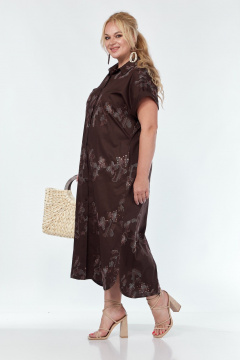 Летнее платье рубашечного кройя из хлопка с пайетками Michel chic 2124 шоколад - фото 5