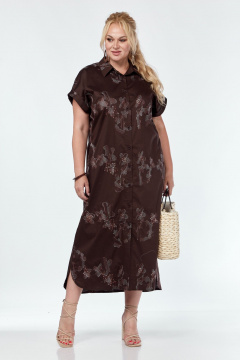 Летнее платье рубашечного кройя из хлопка с пайетками Michel chic 2124 шоколад - фото 3