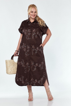 Летнее платье рубашечного кройя из хлопка с пайетками Michel chic 2124 шоколад - фото 2