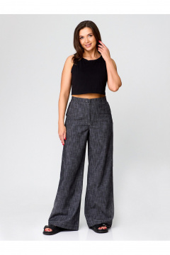 Демисезонные брюки-клеш из текстиля с высокой посадкой Zlata 4437 серый - фото 1