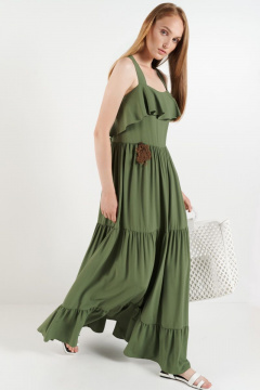 зеленое платье ниже колена из вискозы в стиле на каждый день BURVIN 7397-81 - фото 1