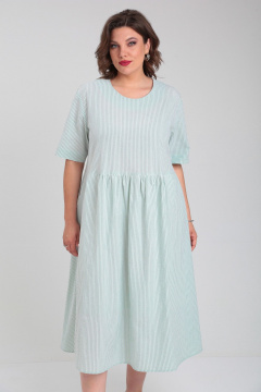 Платье А-силуэта из хлопка с подрезами и коротким рукавом Avenue 0129 молочный+пастельно_зеленый - фото 3