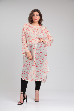 Шифоновая блуза с коротким рукавом и содержательными деталями Avenue 0329 молоко_маки - фото 1