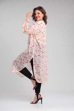 Шифоновая блуза с коротким рукавом и содержательными деталями Avenue 0329 молоко_маки - фото 3