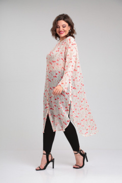 Шифоновая блуза с коротким рукавом и содержательными деталями Avenue 0329 молоко_маки - фото 2