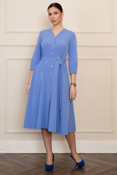 Голубое платье миди с ремнем и V-образным вырезом LADO 6326-9 голубой - фото 1