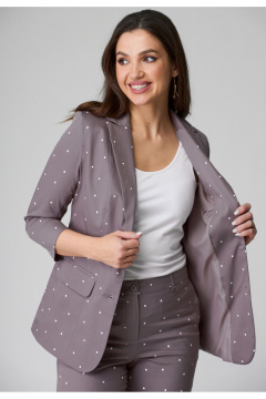 Коричневый костюм жакет и классические брюки из хлопковой ткани БелЭльСтиль 203-2 83 22+586-2 87 22 капучино_горох - фото 5