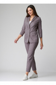 Коричневый костюм жакет и классические брюки из хлопковой ткани БелЭльСтиль 203-2 83 22+586-2 87 22 капучино_горох - фото 4