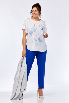 Блуза, брюки, жакет Ольга Стиль С-707/1 полоска_василек - фото 5