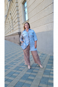 Демисезонные льняные брюки с поясом и накладными карманами Shymoda М 320--22 капучино - фото 1