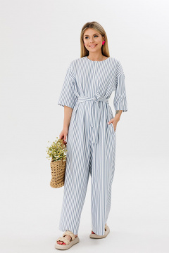 Комбинезон с спущенным плечом и поясом из вискозы Ambera Style 1075w полоска - фото 5
