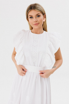 Платье с рельефами и кружевной полоской из хлопка Amberа Style 1096 молоко - фото 2