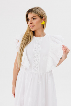 Платье с рельефами и кружевной полоской из хлопка Amberа Style 1096 молоко - фото 3