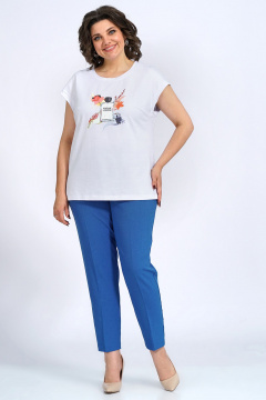 Комплект женский: свободный жакет, брюки и блузка для делового образа Пинск-Стиль 3147 синий - фото 4