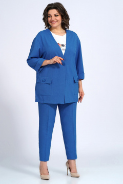 Комплект женский: свободный жакет, брюки и блузка для делового образа Пинск-Стиль 3147 синий - фото 2