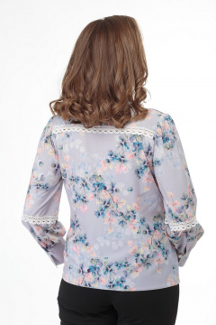 Демисезонная блуза из хлопка с кружевами и жемчужными деталями Anelli 827 серый_цветы - фото 5