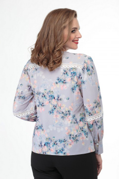 Демисезонная блуза из хлопка с кружевами и жемчужными деталями Anelli 827 серый_цветы - фото 3