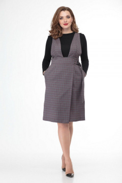 Бежевый сарафан из костюмной ткани, с запахом и поясом Anelli 880 бежевый_клетка - фото 4