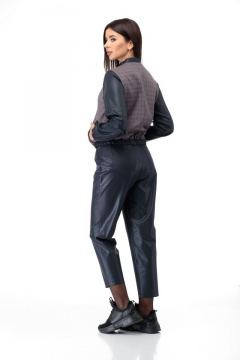 Модный демисезонный бомбер и брюки с имитацией кожи Anelli 902 клетка - фото 3