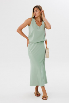 Атласная юбка на резинке по косой для повседневных образов THE NAME 2316 оливковый - фото 1