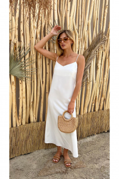 Белый сарафан из льняного текстиля с бретелями THE NAME 2321 молочный - фото 5