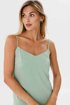 Зеленый сарафан из атласа свободного кроя THE NAME 2322 оливковый - фото 5