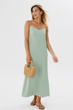 Зеленый сарафан из атласа свободного кроя THE NAME 2322 оливковый - фото 2