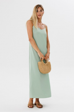 Зеленый сарафан из атласа свободного кроя THE NAME 2322 оливковый - фото 1