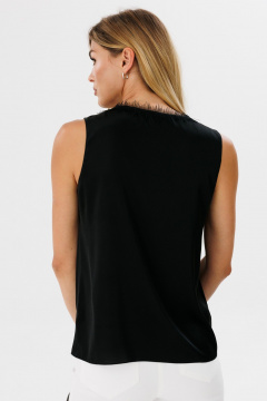 Черный шелковый топ с кружевной тесьмой, прямой крой THE NAME 2324 черный - фото 4