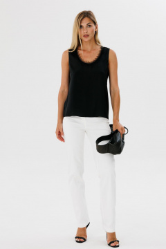 Черный шелковый топ с кружевной тесьмой, прямой крой THE NAME 2324 черный - фото 1