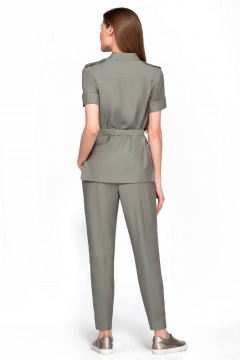 Зеленый костюм из струящейся ткани: рубашка и укороченные брюки LaKona 11115 хаки - фото 2