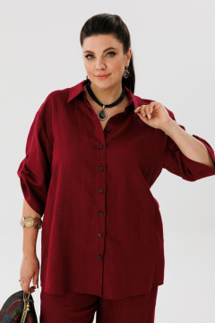 Летний костюм из льна: рубашка и брюки на резинке Anelli 1477 черешня - фото 2