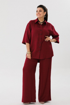 Летний костюм из льна: рубашка и брюки на резинке Anelli 1477 черешня - фото 1