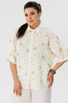 Летняя блуза из льна с рукавом летучая мышь Anelli 1464 мимоза - фото 1