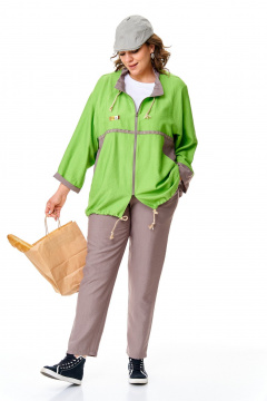 Лёгкий летний комплект из вискозы с кардиганом T&N 7534 зелень/какао - фото 2