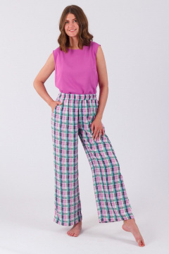 Брюки-палаццо из вискозы с высокой посадкой для лета Belarusachka РСД4284 клетка - фото 1